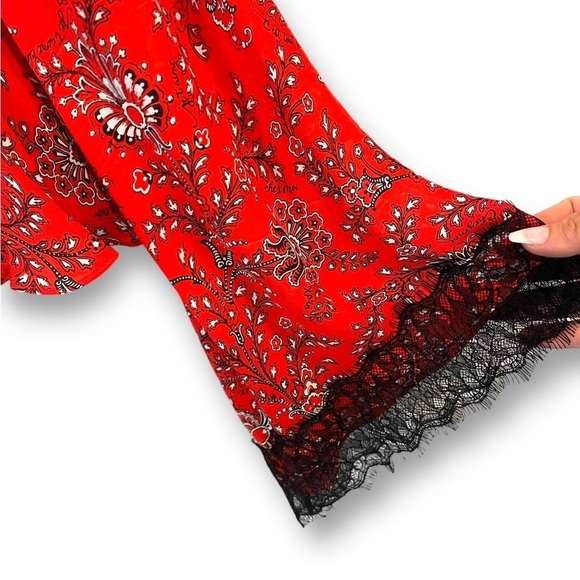 CINQ A SEPT | Women's Jemma Printed Silk Top W/Choker Detail | Size Medium - Picture 6 of 9